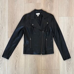 LOFT Black Faux Leather Moto Jacket, Asymmetrical Zip